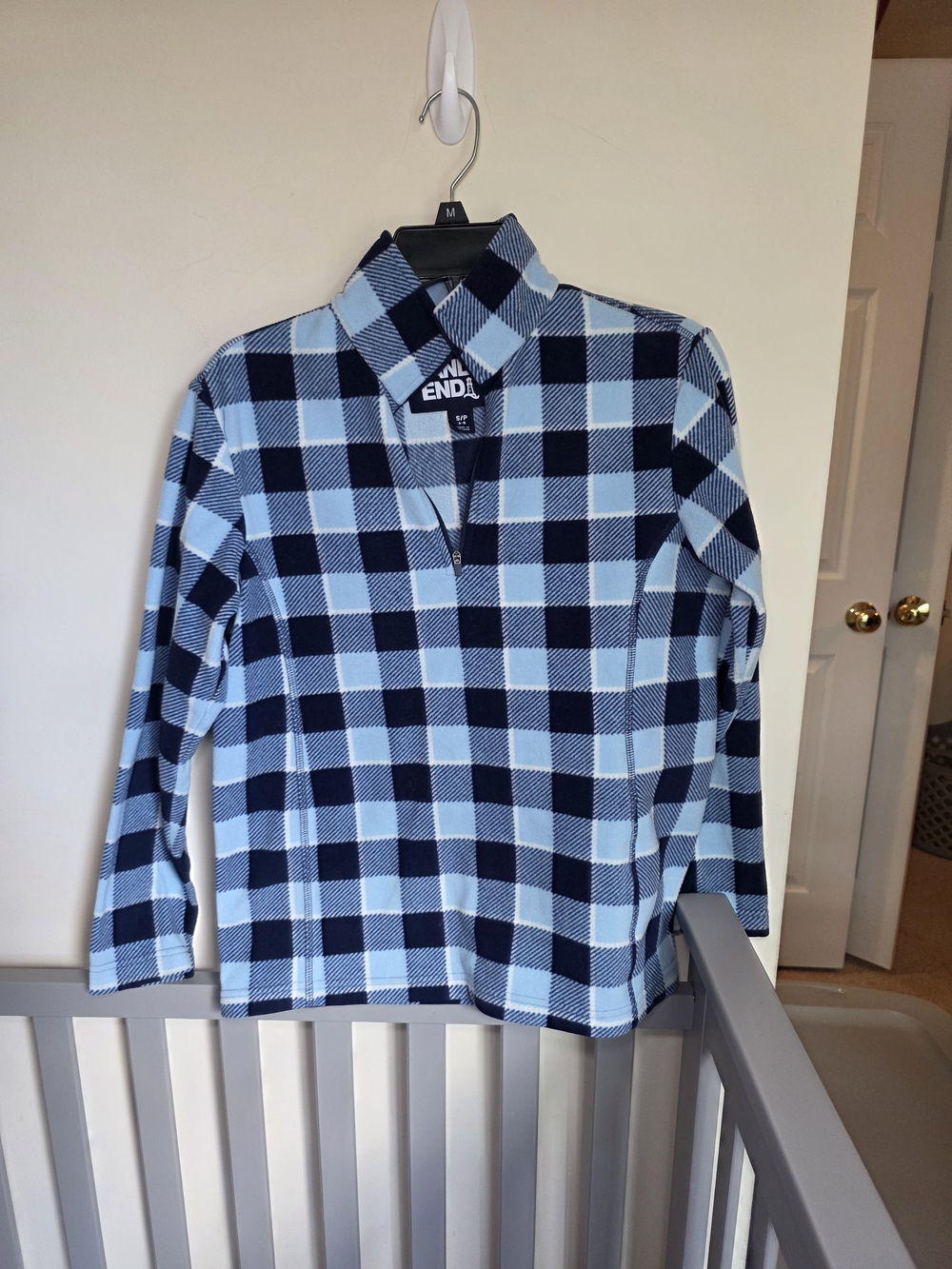 Lands End Blue Buffalo Plaid Fleece Mock Turtleneck Sweatshirt Womens Size Small